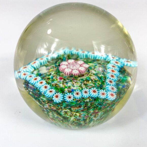 Murano Fratelli Toso Pink Blue Pastels Pentagon Millefiori Round Glass Paperweig - Picture 2 of 6